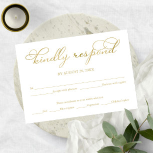 Elegant Gold Foil Script Wedding RSVP Kaart