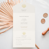 Elegant Gold foil Seashell Wedding  All In One Uitnodiging