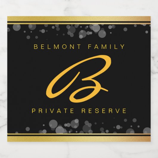 Elegant Gold Foil Silver Confetti op zwart Sparkling Wijnetiket (Enkel label)