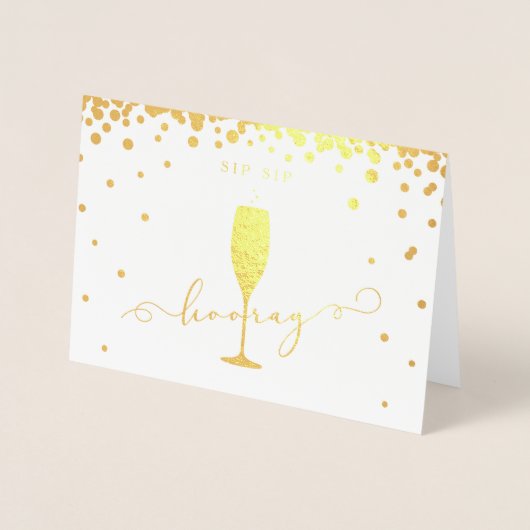 Elegant Gold Foil Sip Sip Hooray Engagement Party Folie Kaarten (Voorkant)
