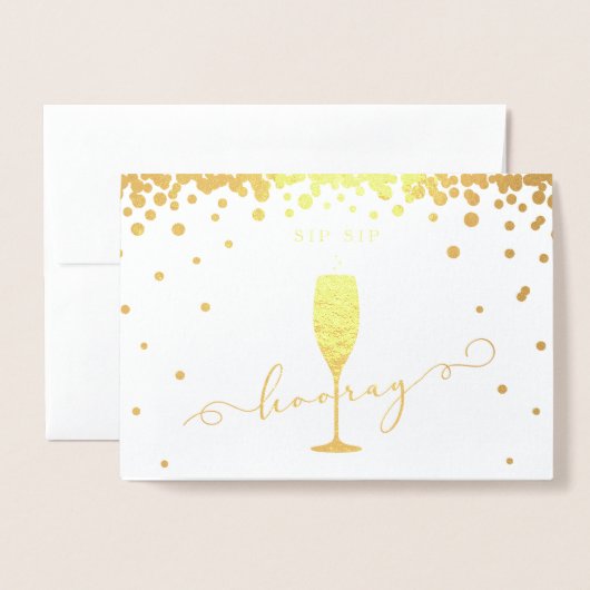Elegant Gold Foil Sip Sip Hooray Engagement Party Folie Kaarten (Voorkant met envelop)
