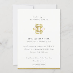 Elegant Gold Foil Snowflake Memorial Service Card Bedankkaart