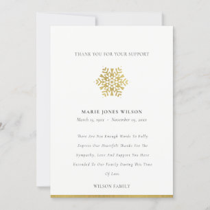 Elegant Gold Foil Snowflake Sympathie Memorial Bedankkaart