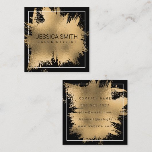 Elegant Gold Foil Splatter | Metaalgloss Vierkante Visitekaartje (Voorkant / Achterkant)