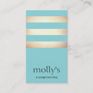 Elegant Gold Foil striped Modern Aqua Blue Visitekaartje