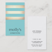 Elegant Gold Foil striped Modern Aqua Blue Visitekaartje (Voorkant / Achterkant)