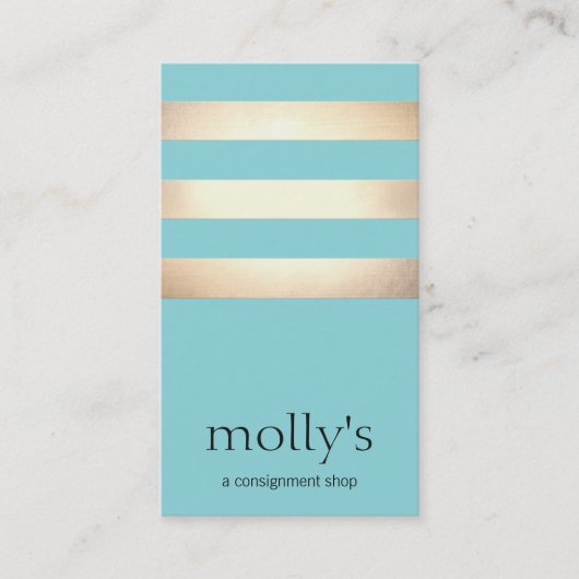 Elegant Gold Foil striped Modern Aqua Blue Visitekaartje (Voorkant)
