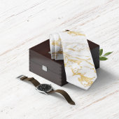Elegant Gold Foil Style op Chic White Marble Stropdas