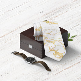 Elegant Gold Foil Style op Chic White Marble Stropdas