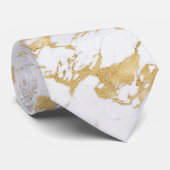 Elegant Gold Foil Style op Chic White Marble Stropdas (Opgerold)