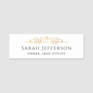 Elegant Gold Foil Swirls Classic White Employee Naamplaatje