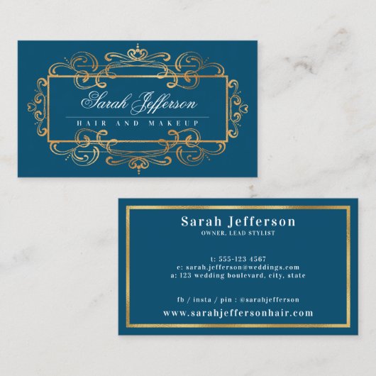 Elegant Gold Foil Swirls Luxurous  Blauwgroen Visitekaartje (Voorkant / Achterkant)