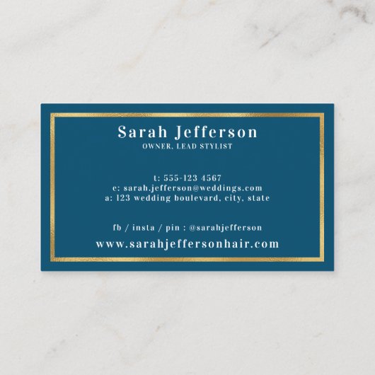 Elegant Gold Foil Swirls Luxurous  Blauwgroen Visitekaartje (Achterkant)