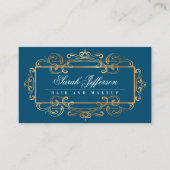 Elegant Gold Foil Swirls Luxurous  Blauwgroen Visitekaartje (Voorkant)