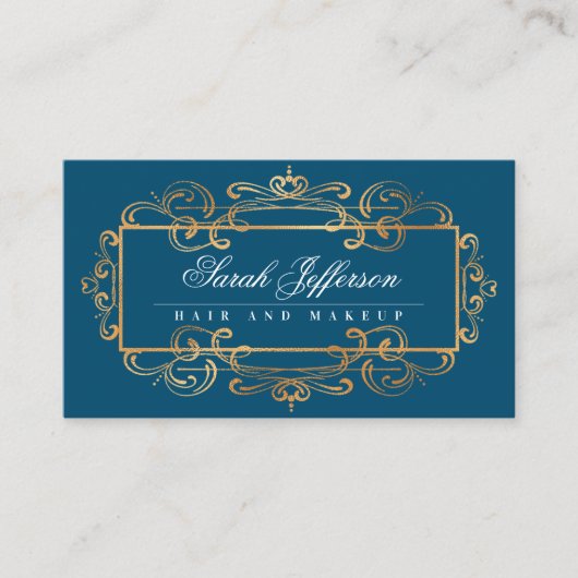 Elegant Gold Foil Swirls Luxurous  Blauwgroen Visitekaartje (Voorkant)