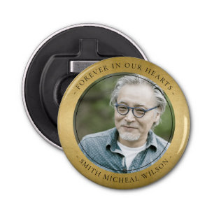 ELEGANT GOLD FOIL SYMPATHIE MEMORIAL FOTO BUTTON FLESOPENER
