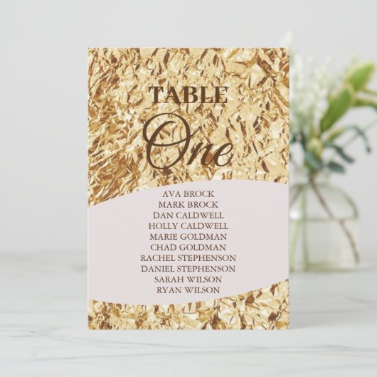 Elegant Gold Foil Tabel 1 One Seating Chart Kaart (Staand voorkant)
