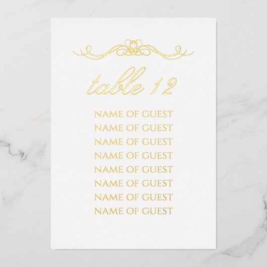Elegant Gold Foil Table Number With 8 Guest Names Folie Uitnodiging (Voorkant)