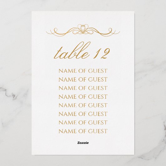Elegant Gold Foil Table Number With 8 Guest Names Folie Uitnodiging (Achterkant)
