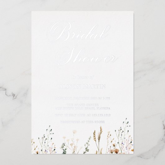 Elegant Gold Foil Vrijgezellenfeest met Wildflower Folie Uitnodiging (Voorkant)