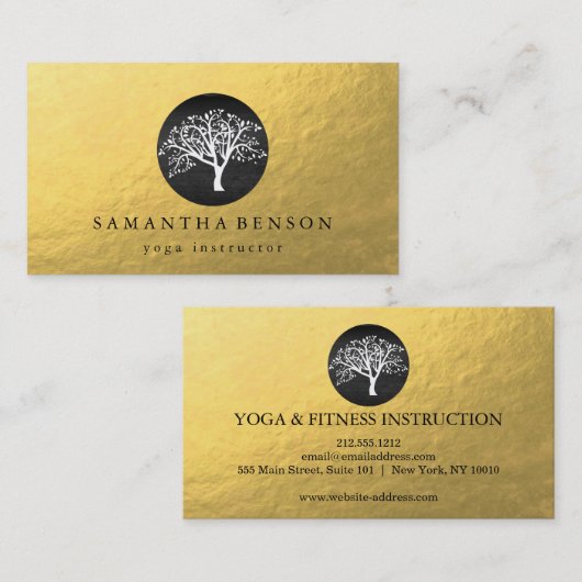 Elegant Gold Foil Waterverf Tree Yoga Meditation Visitekaartje (Voorkant / Achterkant)