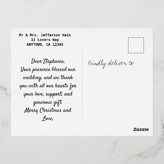 Elegant Gold Foil Weddenschap Hartelijk dank Folie Feestdagen Briefkaart (Achterkant)