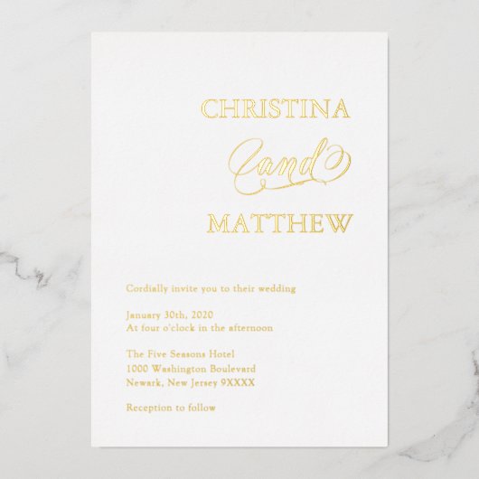 Elegant GOLD FOIL WEDDING Invitation Folie Invitat Folie Uitnodiging (Voorkant)
