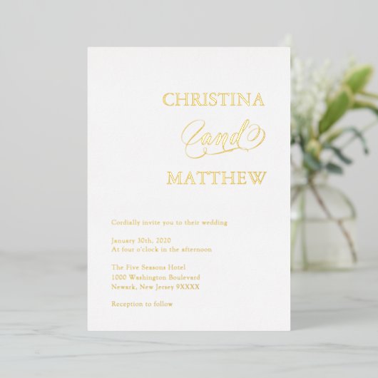 Elegant GOLD FOIL WEDDING Invitation Folie Invitat Folie Uitnodiging (Staand Voorkant)