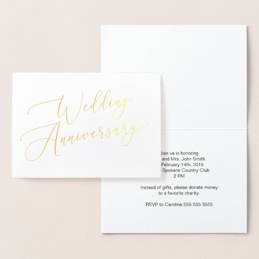 Elegant Gold Foil Wedding Jubileum Kaart Invite (Display)