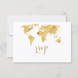 Elegant Gold Foil Wereldkaart Destination Wedding RSVP Kaartje