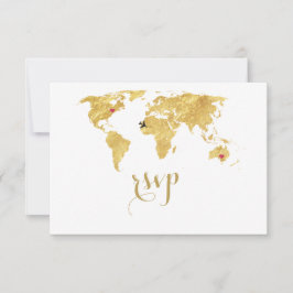 Elegant Gold Foil Wereldkaart Destination Wedding RSVP Kaartje