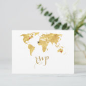 Elegant Gold Foil Wereldkaart Destination Wedding RSVP Kaartje (Staand voorkant)