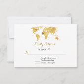 Elegant Gold Foil Wereldkaart Destination Wedding RSVP Kaartje (Achterkant)