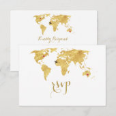 Elegant Gold Foil Wereldkaart Destination Wedding RSVP Kaartje (Voorkant / Achterkant)