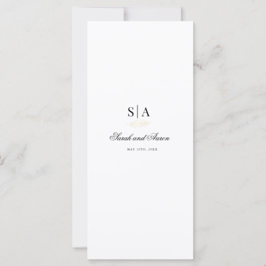 Elegant Gold Foil White Weddenrenmenu (Achterkant)