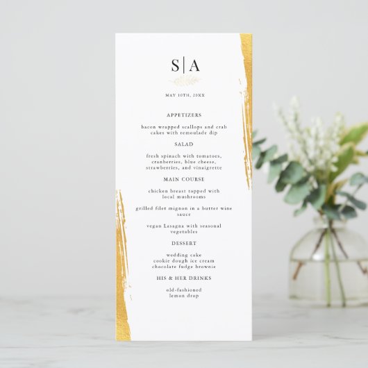 Elegant Gold Foil White Weddenrenmenu (Staand voorkant)