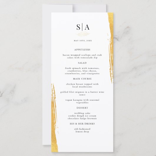 Elegant Gold Foil White Weddenrenmenu (Voorkant)