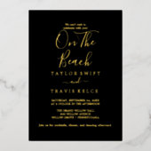 Elegant Gold Foil | Zwart op het strand Folie Uitnodiging (Voorkant)