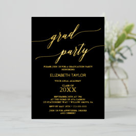 Elegant Gold Foil | Zwarte GraduPartij Folie Uitnodiging