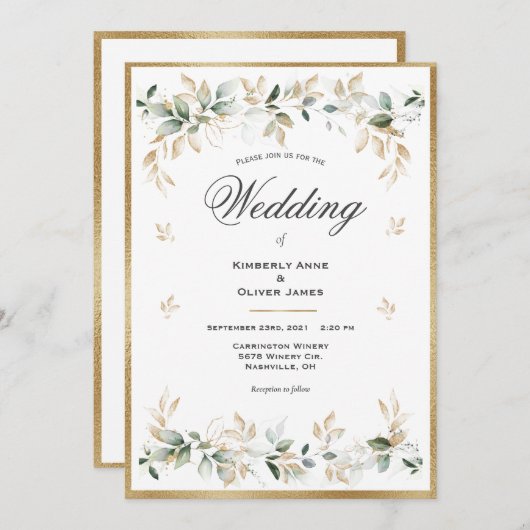 Elegant Gold Foilage Waterverf Script Kaart (Voorkant / Achterkant)