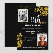 Elegant Gold Foliage 2 Photo 60th Birthday Party Kaart (Voorkant / Achterkant)