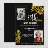 Elegant Gold Foliage 2 Photo 80th Birthday Party Kaart (Voorkant / Achterkant)
