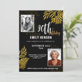  Elegant Gold Foliage 2 Photo 90th Birthday Party  Kaart (Staand voorkant)