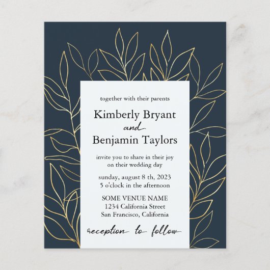 Elegant Gold Foliage. Dusty Blue Luxury Wedding in Flyer (Voorkant)