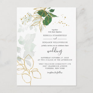 Elegant Gold Foliage Eucalyptus Greenery Wedding Uitnodiging Briefkaart