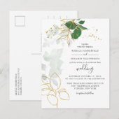 Elegant Gold Foliage Eucalyptus Greenery Wedding Uitnodiging Briefkaart (Voorkant / Achterkant)