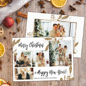 Elegant Gold Foliage Photo Collage kerstkaart