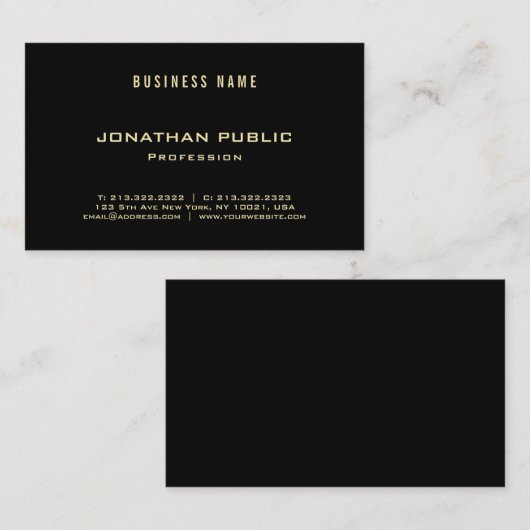 Elegant Gold Font Tekst zwart zwart Gewoon modern  Visitekaartje (Voorkant / Achterkant)