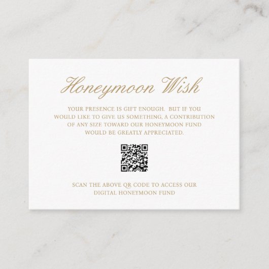 Elegant Gold Formal Honeymoon Fund QR Code Weddens Informatiekaartje (Voorkant)