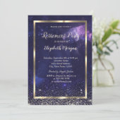 Elegant Gold Frame Confetti Cool Purple Retirement Kaart (Staand voorkant)